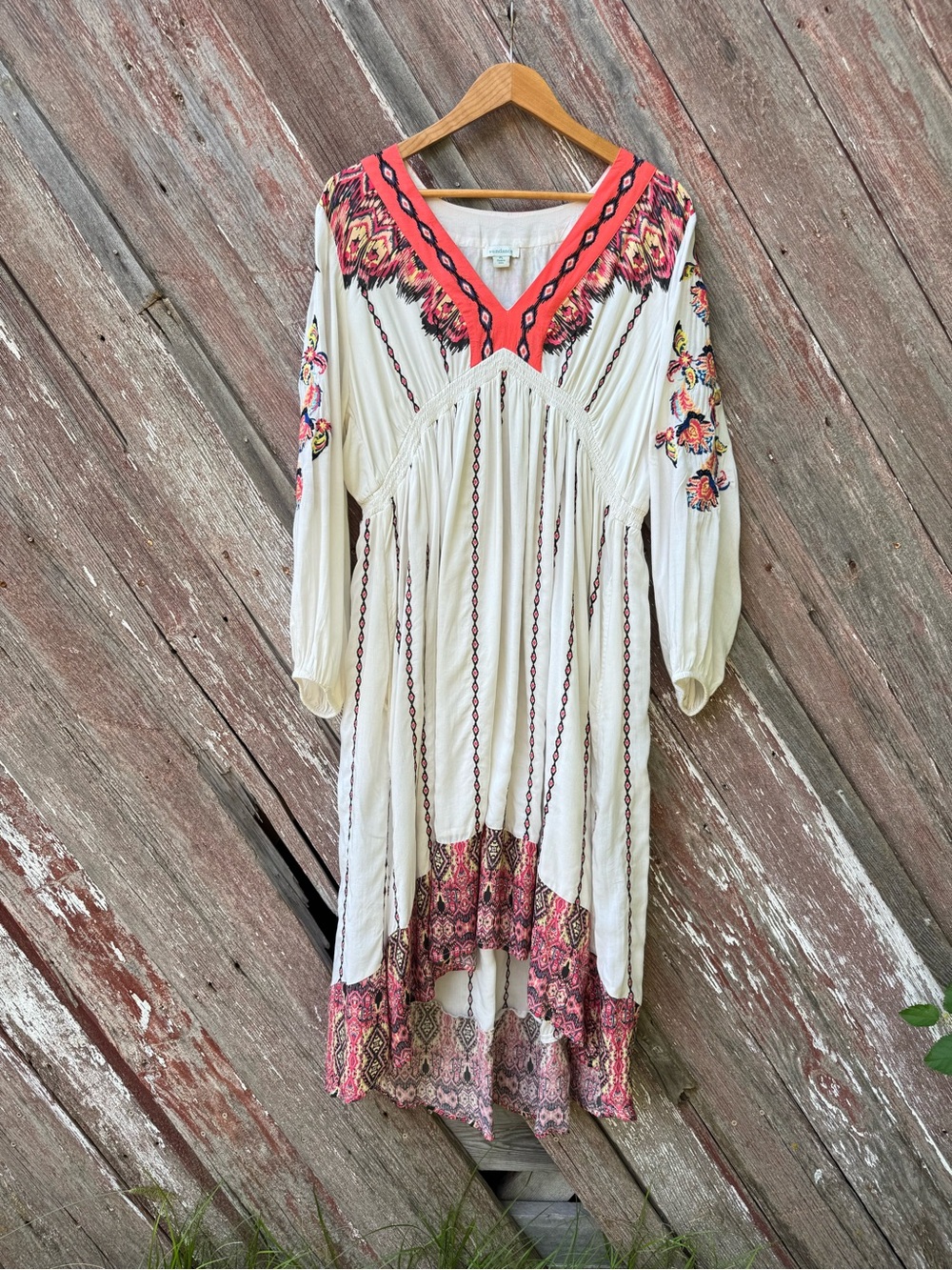 Sundance PL Embroidered Boho High Low Maxi Dress 100% Modal